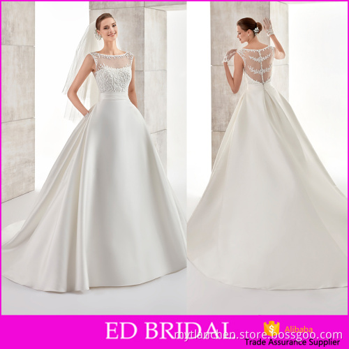 MA3013 Custom Made Delicate Beading Top Sleeveless Satin Pocket Wedding Dress